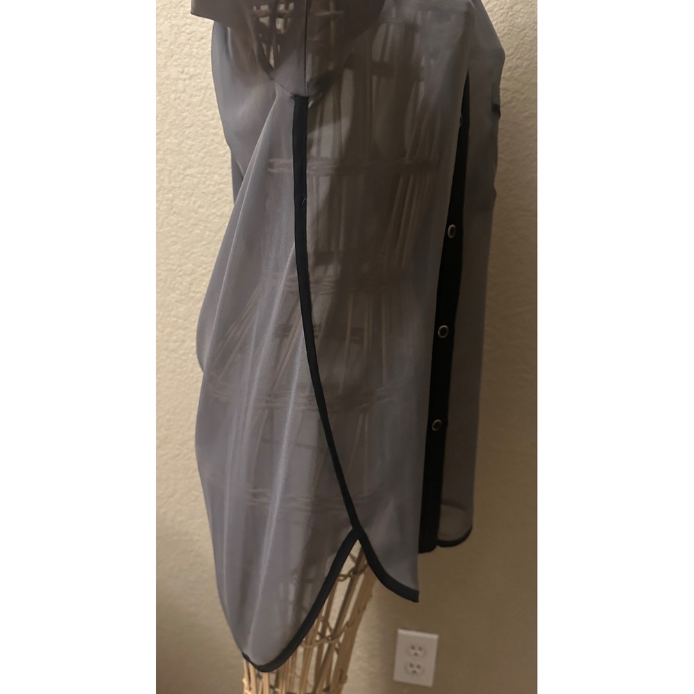 KUT from the Kloth Grey Sheer Draped Back Blouse Black Trim Medium flowy - Picture 8 of 16